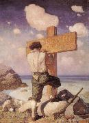 NC Wyeth -and making it into a great cross i set it up on the shore where i first landed oil painting artist